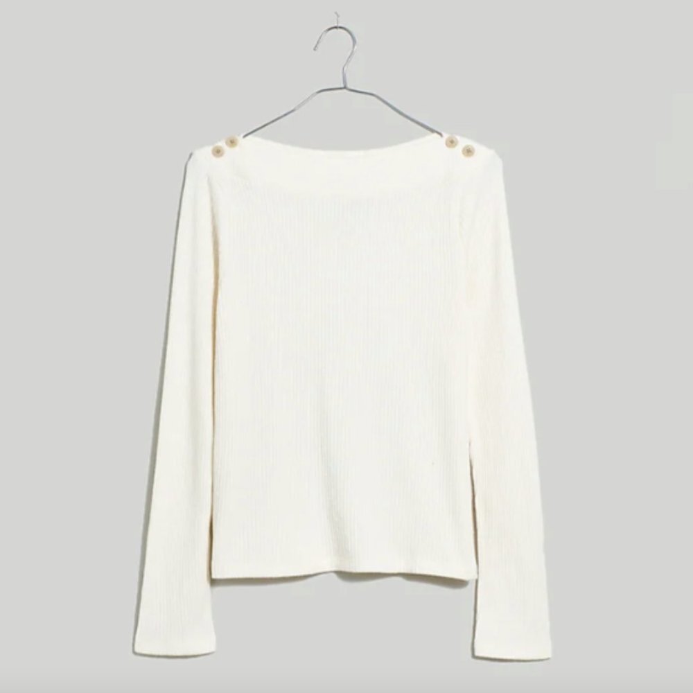 Madewell Boatneck Button Long-Sleeve Top Size XS NWT